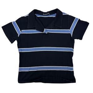 Brandy Melville Striped Polo Short Sleeve Top Blue One Size